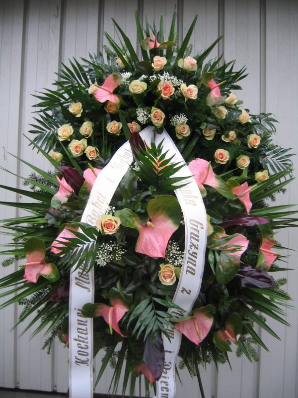 Wieniec średni - Anturium różowo zielone i Róża zielono różowa cennik pogrzeb warszawa