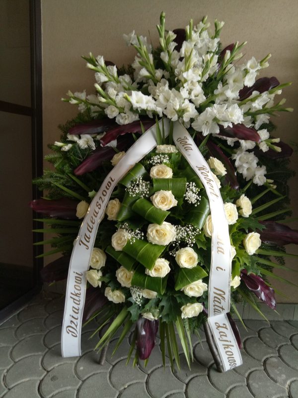 Wieniec pogrzebowy Duży - Gladiolus Biały, Róża Ekri kwiaciarnia warszawa