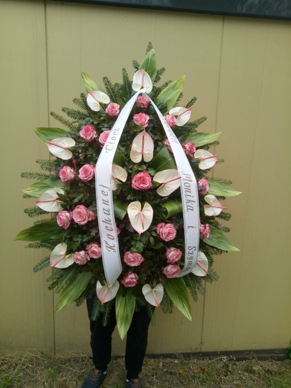 Wieniec łezka Średni - Anturium Biało-Różowe Róża Biało-Różowa warszawa cennik pogrzeb