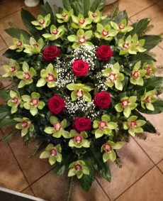 Wieniec łezka duży - Storczyk zielony Róża czerwona cena kwiaty pogrzeb