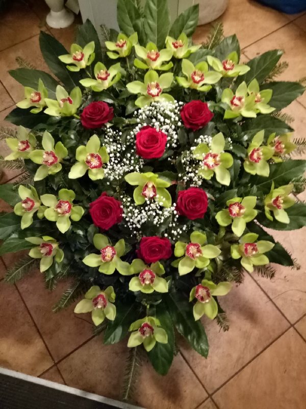 Wieniec łezka duży - Storczyk zielony Róża czerwona cena kwiaty pogrzeb