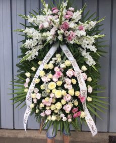 Wieniec Pogrzebowy Duży - Eustoma Biało-Różowa, Gladiolus Biały wiązanka na pogrzeb